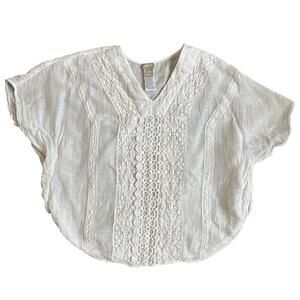 Chico's Embroidered Gauze Linen White Top Women's S/M